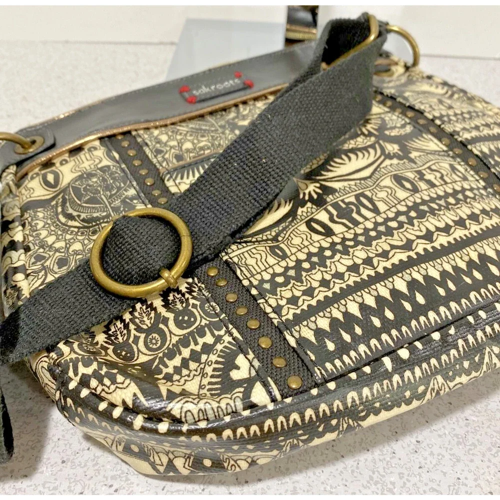 Sakroots crossbody bag shoulderbag purse adjustable woven strap Boho black cream